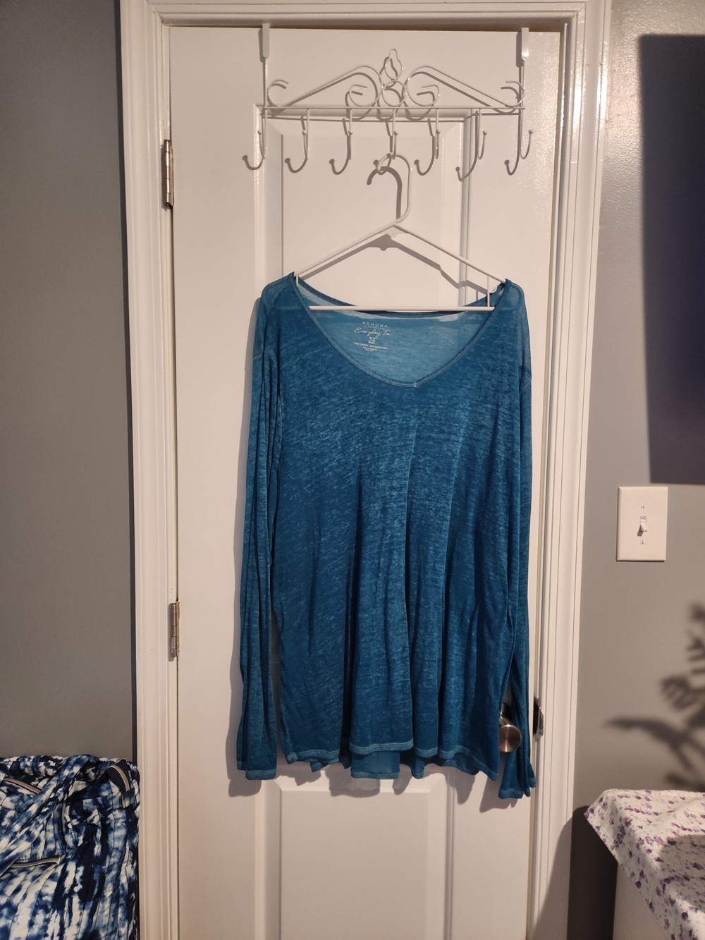 Sonoma Sheer Teal V-Neck Long Sleeve Top
